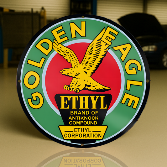 Golden Eagle Ethyl Gasoline Sign - Heavy Metal Home & Garage Decor