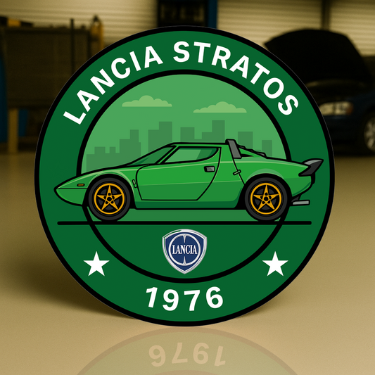 Lancia Stratos (1976) Rally Legend Reimagined Sign – Glossy Heavy Metal Garage Decor