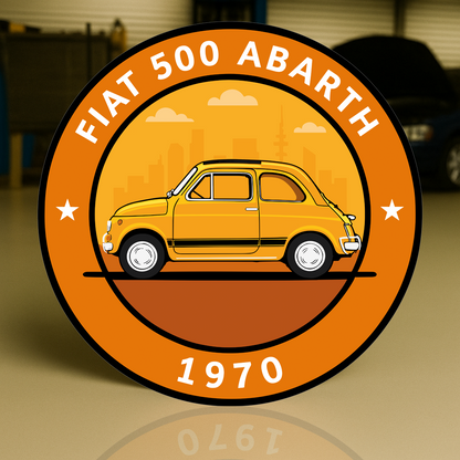 Fiat 500 Abarth (1970) Italian City Rocket Tribute Heavy Metal Sign – Garage & Man Cave Decor