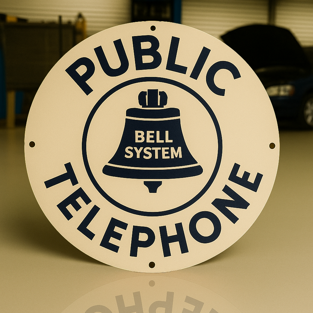 Bell System Public Telephone - Telecom Round Heavy Metal Sign – Garage & Man Cave Decor
