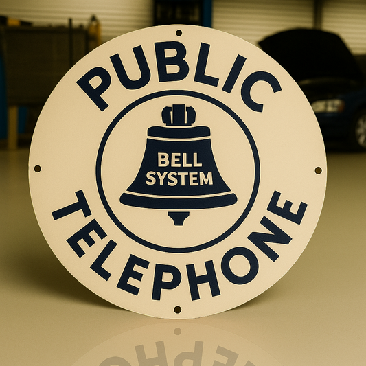 Bell System Public Telephone - Telecom Round Heavy Metal Sign – Garage & Man Cave Decor