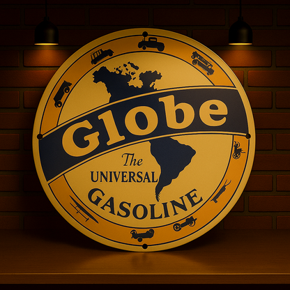 Globe Universal Gasoline Round Heavy Metal Sign – Garage & Man Cave Decor