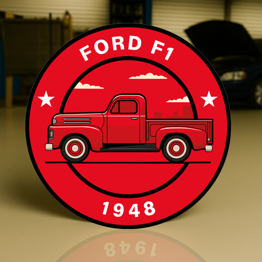 FORD F1 Classic Pickup Tribute XL (1948) Round Heavy Metal Sign – Garage & Man Cave Decor