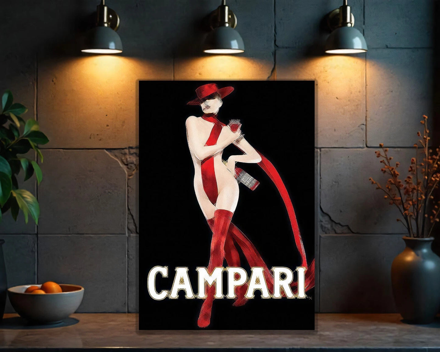 Campari Femme Fatale Sign - Elegant Italian Liquor - Heavy Metal Cafe & Bar Decor