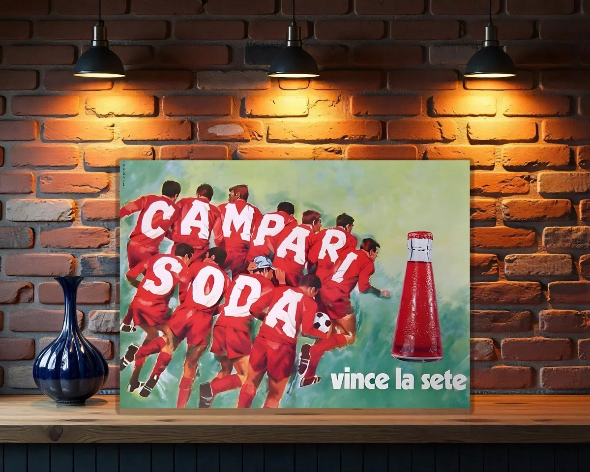 Campari Soda Football "Vince La Sete" Heavy Metal Sign – Garage & Man Cave Decor