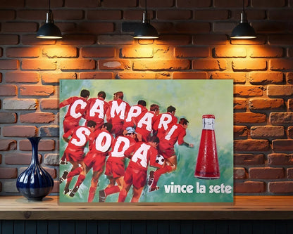 Campari Soda Football "Vince La Sete" Heavy Metal Sign – Garage & Man Cave Decor