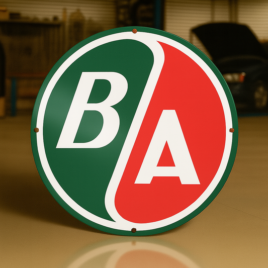 BA Gasoline Vintage Sign  –  Heavy Metal Garage & Man Cave Decor