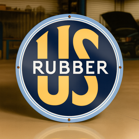 US RUBBER Vintage Industrial Heavy Metal Wall Sign  –  Garage & Man Cave Decor