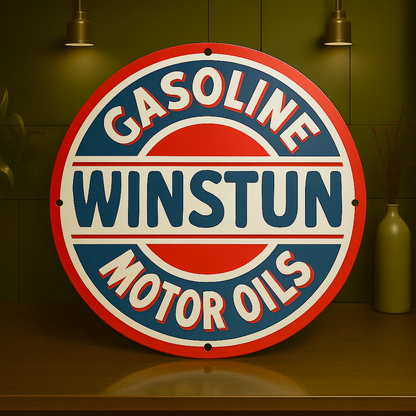 Winstun Gasoline Motor Oil Sign – Heavy Metal Garage & Man Cave Decor