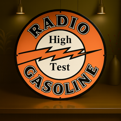 Radio Gasoline High Text Sign  –  Heavy Metal Garage & Man Cave Decor