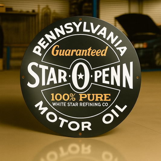 Star O Penn Motor Oil Sign  –  Heavy Metal Garage & Man Cave Decor
