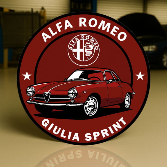 Alfa Romeo Giulia Sprint Timeless Italian Elegance Sign – Glossy Heavy Metal Garage Decor