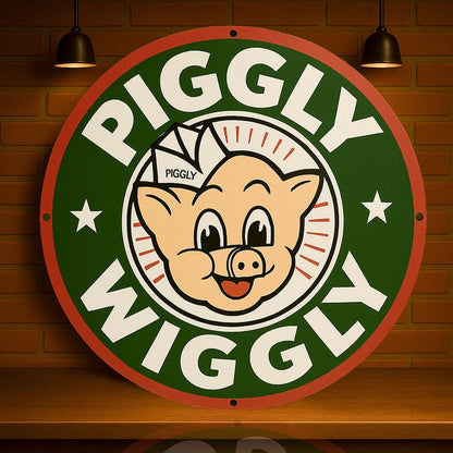 Piggly Wiggly Grocery Sign - Retro Pig Logo - Heavy Metal Home & Garage Decor (Copy)