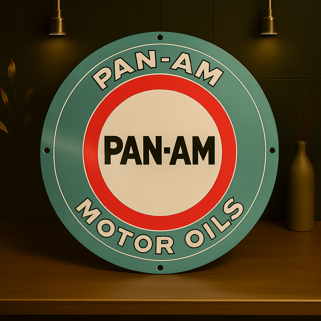 Pan - Am Motor Oils Round Heavy Metal Sign – Garage & Man Cave Decor
