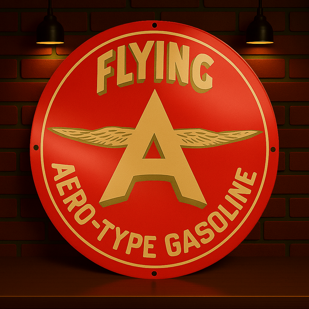 Flying A Aero-Type Gasoline Sign – Heavy Metal Garage & Man Cave Decor