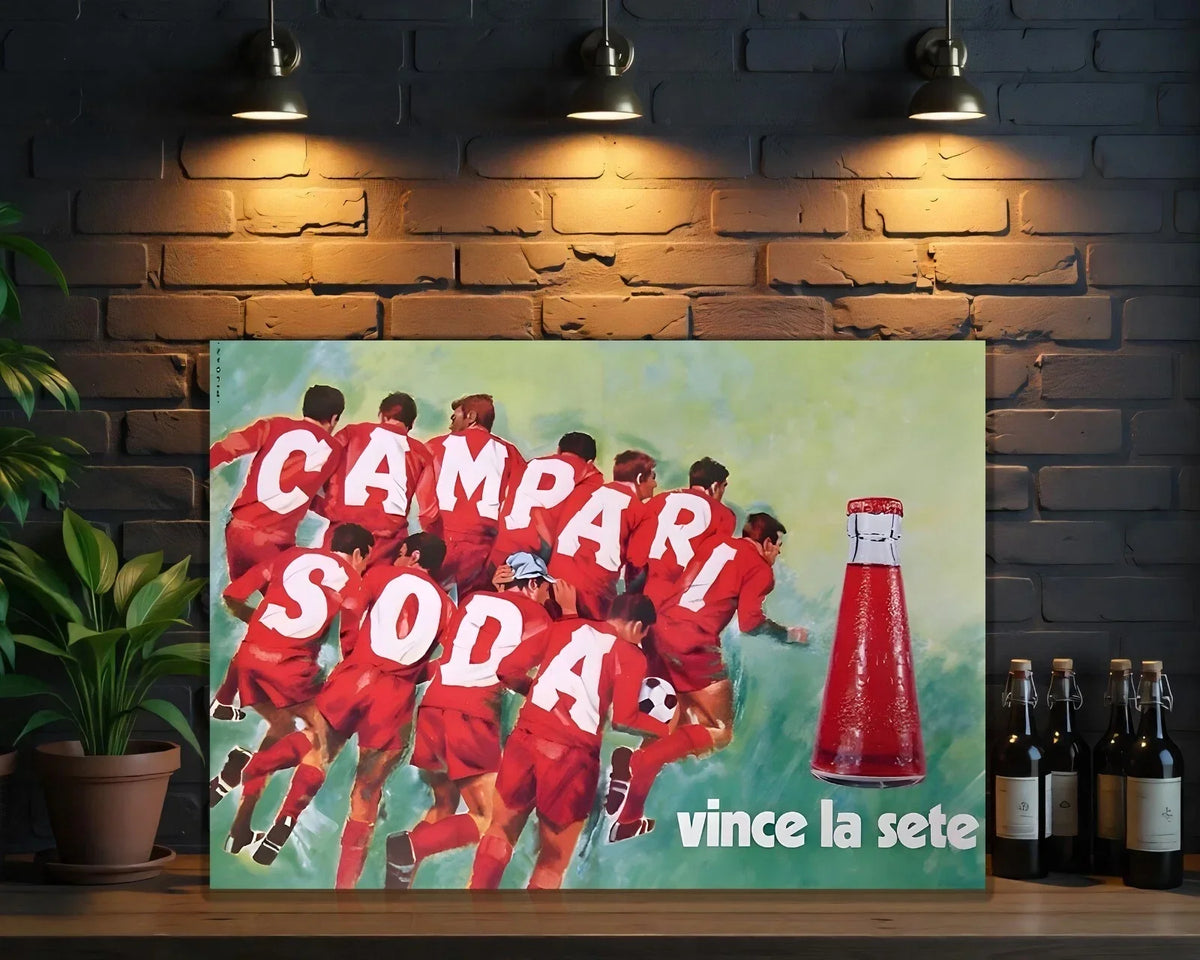 Campari Soda Football "Vince La Sete" Heavy Metal Sign – Garage & Man Cave Decor