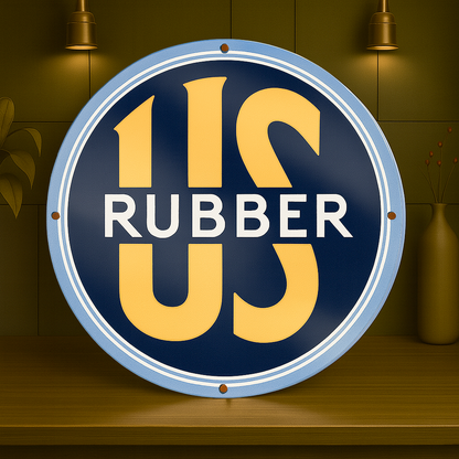 US RUBBER Vintage Industrial Heavy Metal Wall Sign  –  Garage & Man Cave Decor
