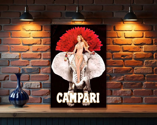 Campari Showgirl & Elephant - Burlesque Edition Heavy Metal Sign – Garage & Man Cave Decor