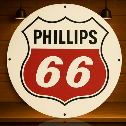 Phillips 66 - Route 66 - Bar Round Heavy Metal Sign – Garage & Man Cave Decor