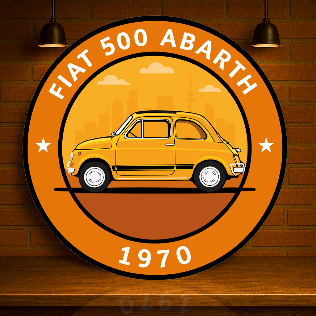 Fiat 500 Abarth (1970) Italian City Rocket Tribute Heavy Metal Sign – Garage & Man Cave Decor