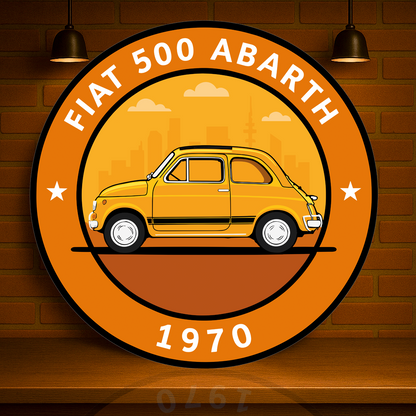 Fiat 500 Abarth (1970) Italian City Rocket Tribute Heavy Metal Sign – Garage & Man Cave Decor