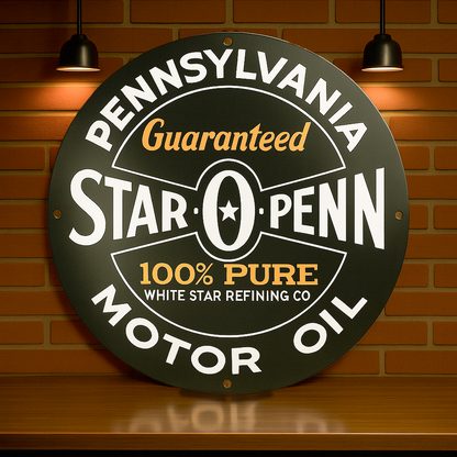 Star O Penn Motor Oil Round Heavy Metal Sign – Garage & Man Cave Decor