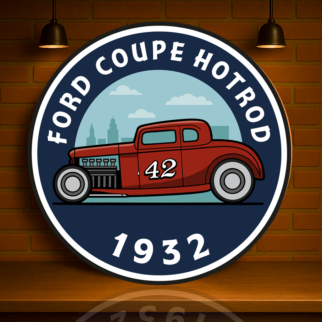 FORD COUPE Hotrod Number 42 Legend  Heavy Metal Sign (1932) – Garage & Man Cave Decor