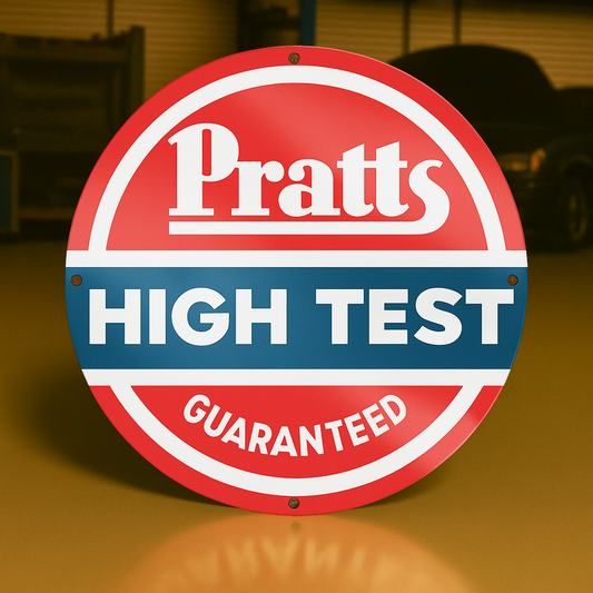 Pratts High Test Guaranteed Sign  –  Heavy Metal Garage & Man Cave Decor