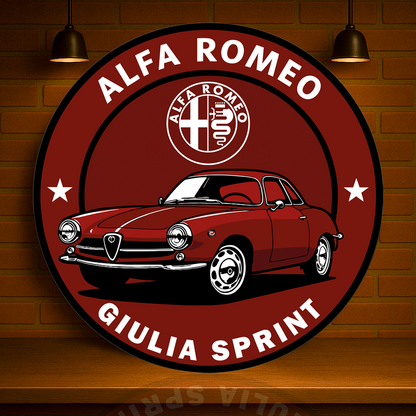 Alfa Romeo Giulia Sprint Timeless Italian Elegance Sign – Glossy Heavy Metal Garage Decor
