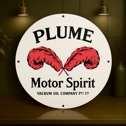 PLUME Motor Spirit Vacuum Oil Sign – Heavy Metal Garage & Man Cave Decor