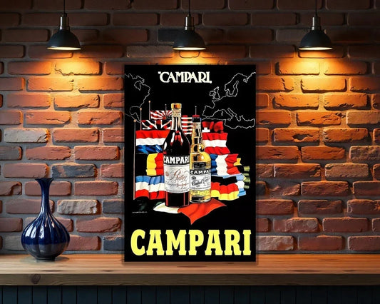 Campari Rare European International Flags Heavy Metal Sign – Garage & Man Cave Decor