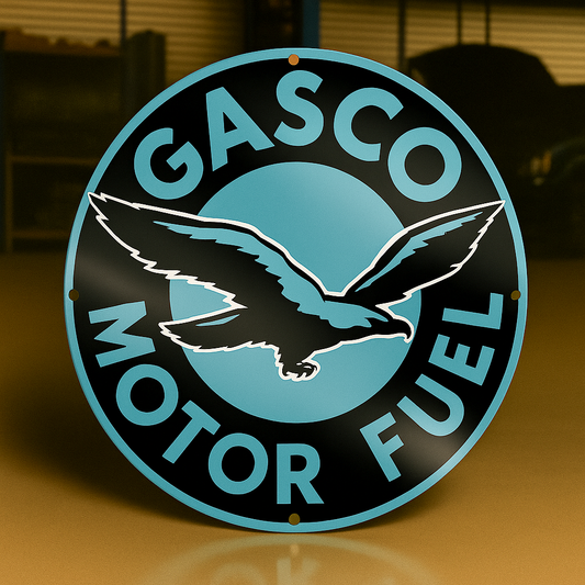 Gasco Motor Fuel Round Heavy Metal Sign – Garage & Man Cave Decor