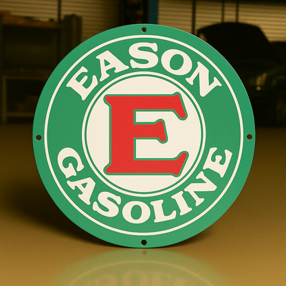 Eason Gasoline Round Heavy Metal Sign – Garage & Man Cave Decor