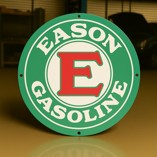 Eason Gasoline Round Heavy Metal Sign – Garage & Man Cave Decor