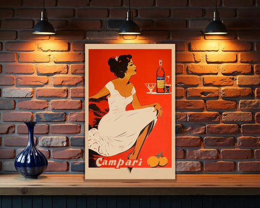 Campari Lady in White Sign - Elegant Retro Italian - Heavy Metal Cafe Decor