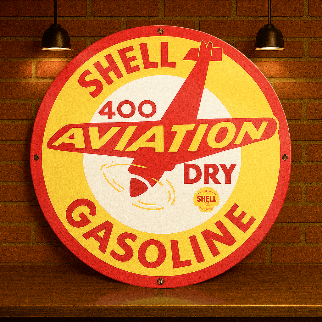 SHELL AVIATION 400 Gasolıne Heavy Metal Sign  –  Garage & Man Cave Decor