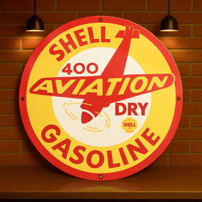 SHELL AVIATION 400 Gasolıne Heavy Metal Sign  –  Garage & Man Cave Decor