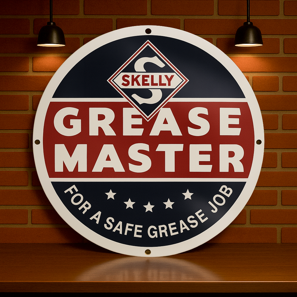 Skelly Grease Master Sign  –  Heavy Metal Garage & Man Cave Decor