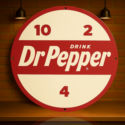 Dr. Pepper Vintage Clock Logo Sign - Soda Advertising - Heavy Metal Home & Garage Decor