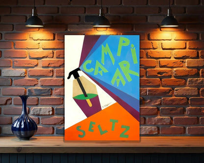 Campari Seltz Futurist - Bold Geometric Version Heavy Metal Sign – Garage & Man Cave Decor