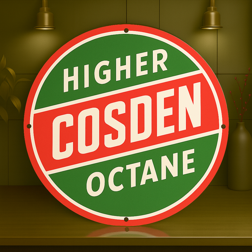 Higher Cosden Octane Round Heavy Metal Sign – Garage & Man Cave Decor