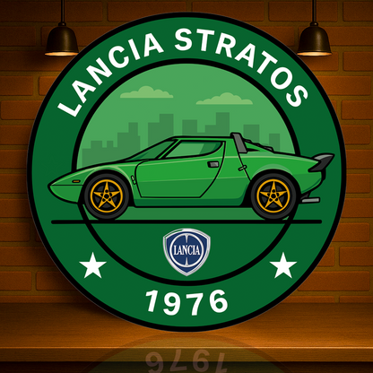 Lancia Stratos (1976) Rally Legend Reimagined Sign – Glossy Heavy Metal Garage Decor