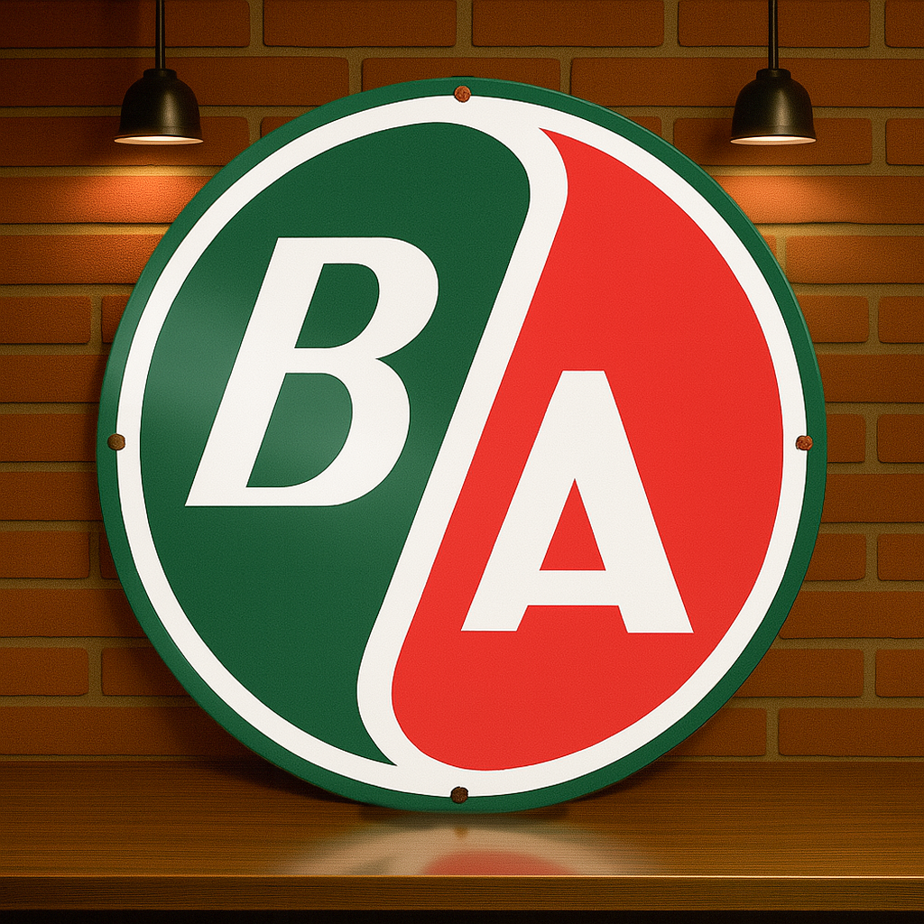 BA Gasoline Vintage Sign  –  Heavy Metal Garage & Man Cave Decor