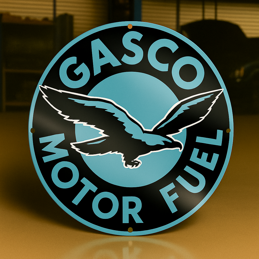 Gasco Motor Fuel Sign  –  Heavy Metal Garage & Man Cave Decor