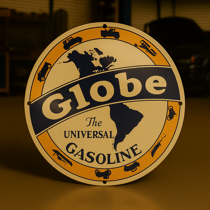 Globe Universal Gasoline Sign  – Heavy Metal Garage & Man Cave Decor