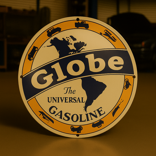Globe Universal Gasoline Sign  – Heavy Metal Garage & Man Cave Decor