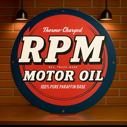 RPM Motor Oil  Sign  –  Heavy Metal Garage & Man Cave Decor