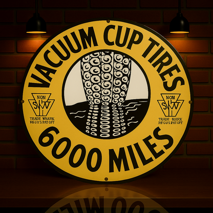 Vacuum Cup Tires 6,000 Miles Sign – Heavy Metal Garage & Man Cave Decor