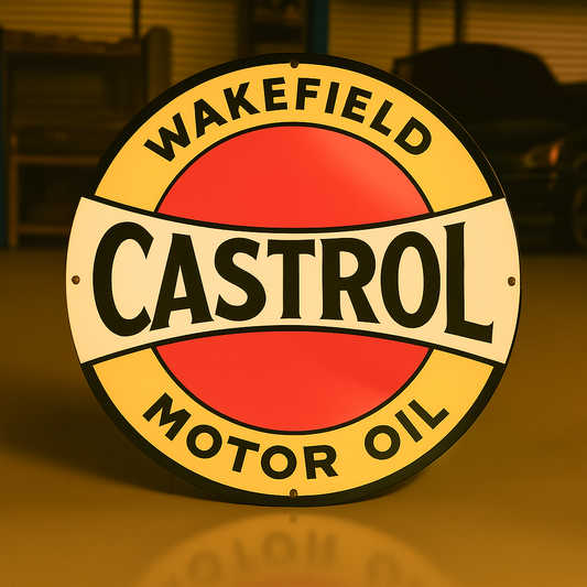 Wakefield Castrol Motor Oil Round Heavy Metal Sign – Garage & Man Cave Decor