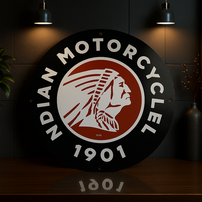 Indian Motorcycle 1901 Vintage Round Heavy Metal Sign – Garage & Man Cave Decor